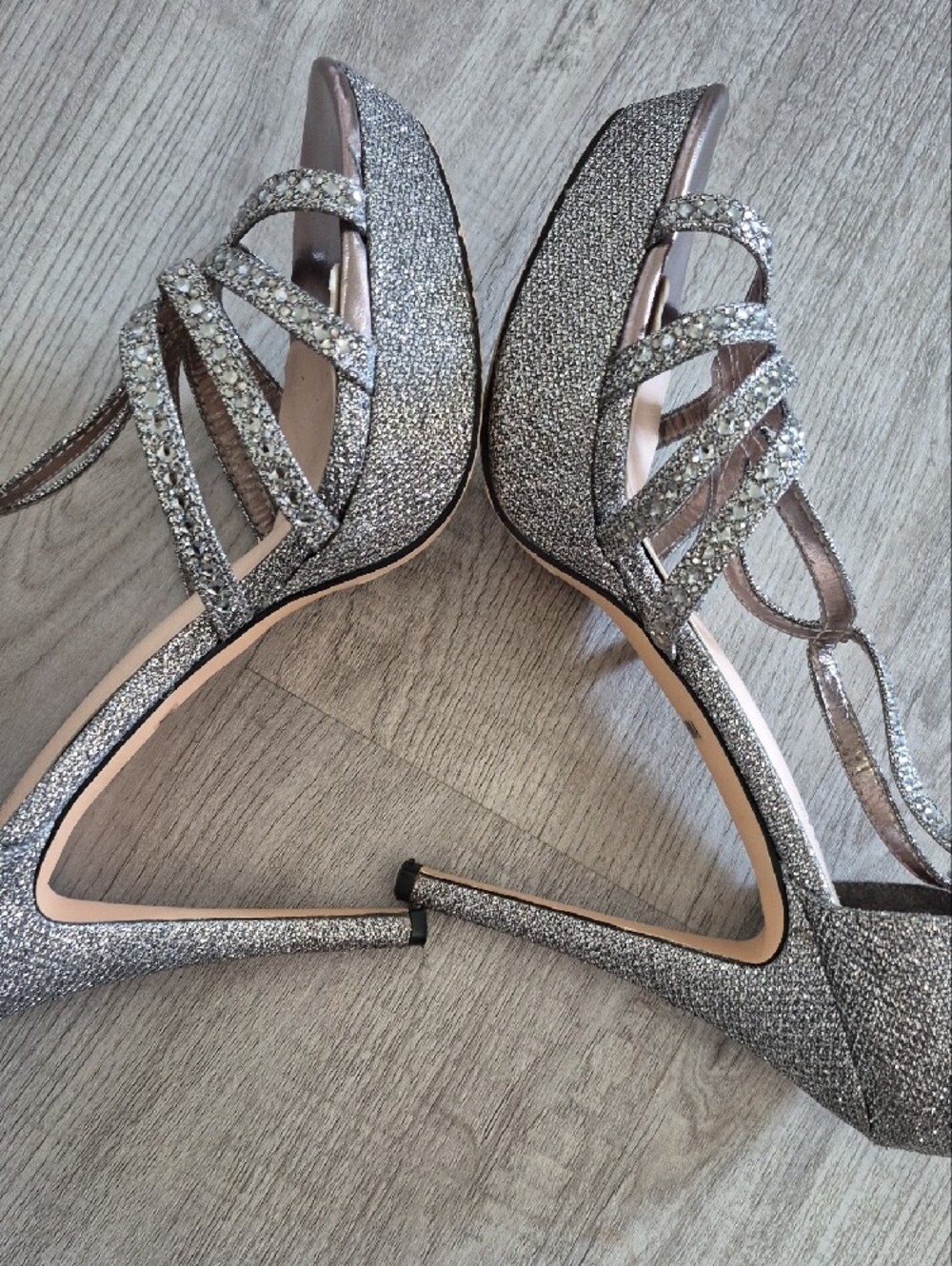 De Blossom Collection Silver Glitter Strappy Evening Heels - Picture 5 of 11